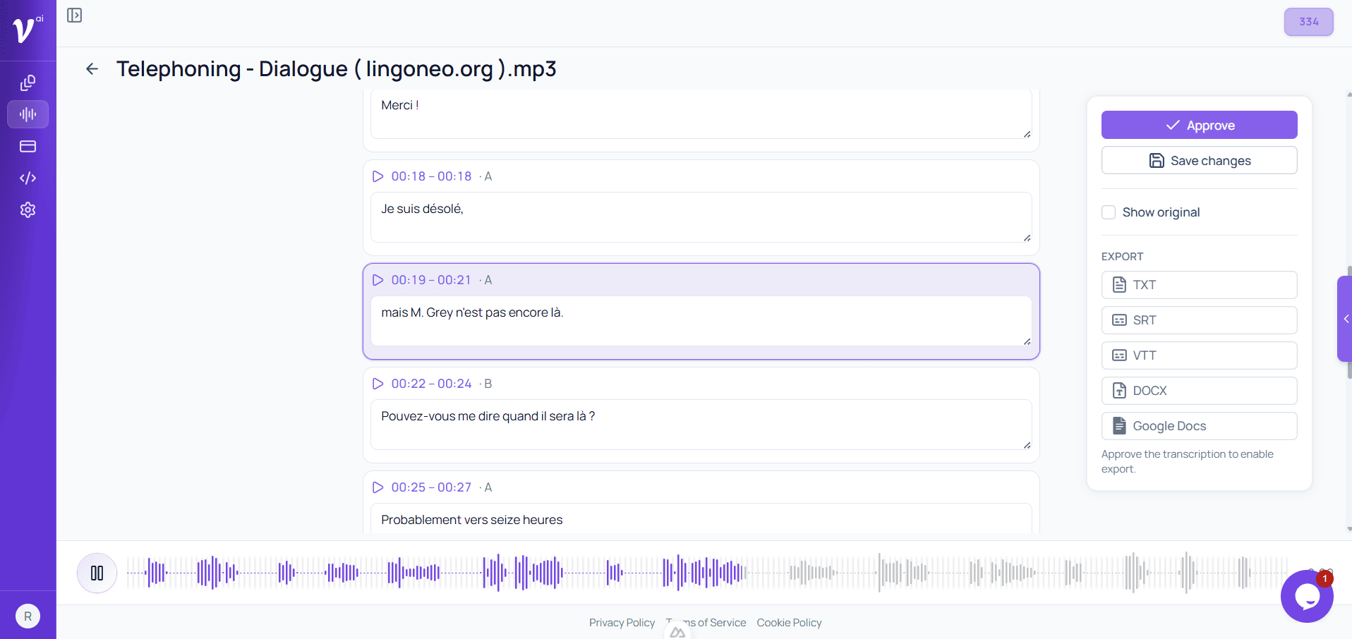 Review with waveform playback